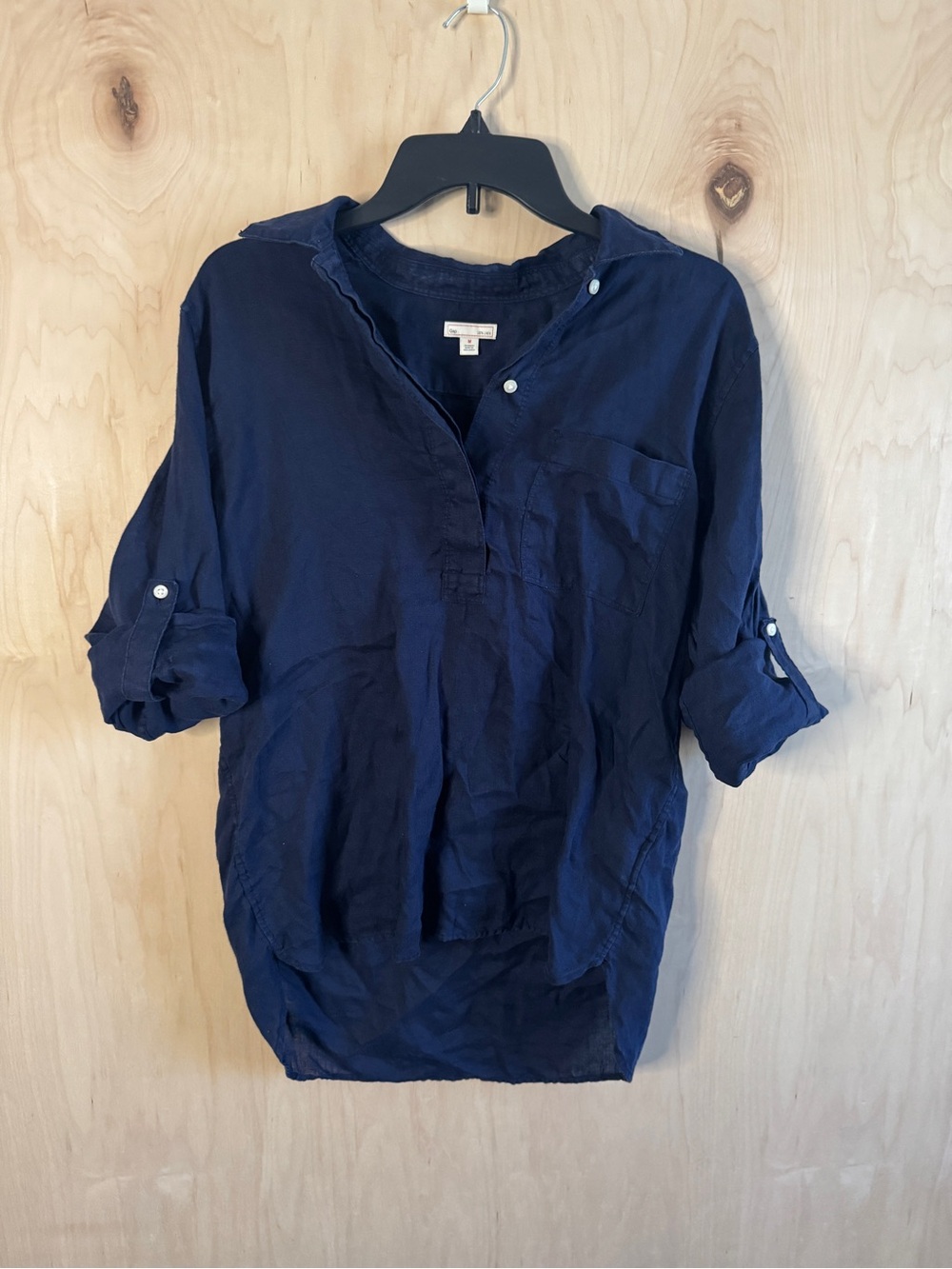 GAP Navy Relaxed Button-Down Roll-Sleeve Shirt